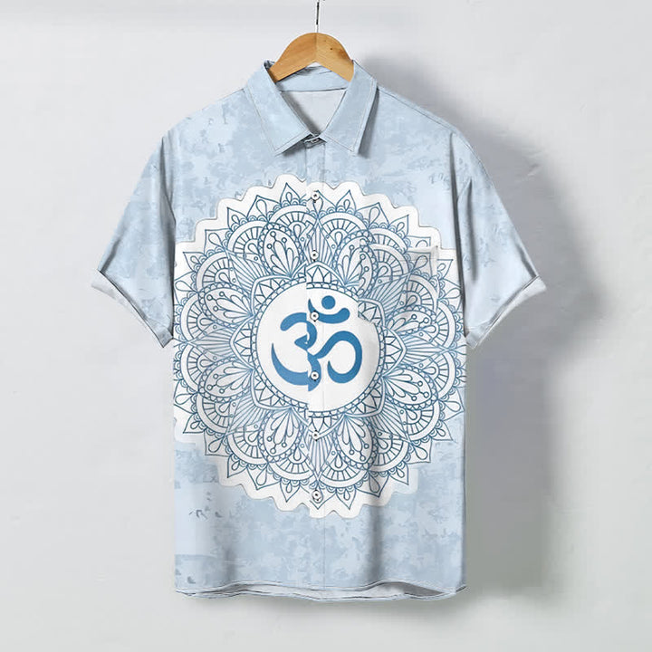 Buddha Stones Camicia da uomo a maniche corte traspirante con bottoni e motivo mandala Om. - Azzurro chiaro - US/UK/AU48, EU58 (4XL) - image 6