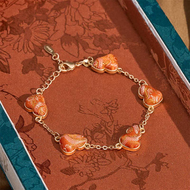 Buddha Stones Braccialetto vintage cinese Song Brocade Zucca Increspature d'acqua Buona fortuna - Rosso arancio (stessa tonalità di colore, la fantasia varia) - image 0