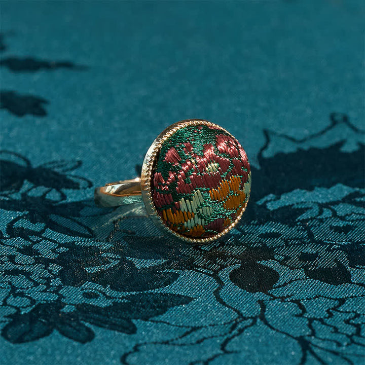 Buddha Stones Anello rotondo elegante con ricamo in broccato Song - image 3