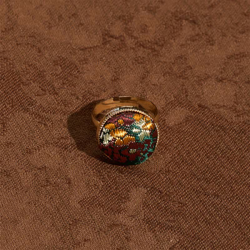 Buddha Stones Anello rotondo elegante con ricamo in broccato Song - image 1