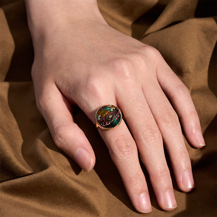 Buddha Stones Anello rotondo elegante con ricamo in broccato Song - image 4