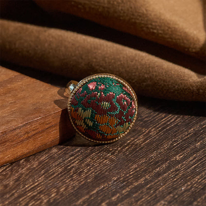 Buddha Stones Anello rotondo elegante con ricamo in broccato Song - image 2