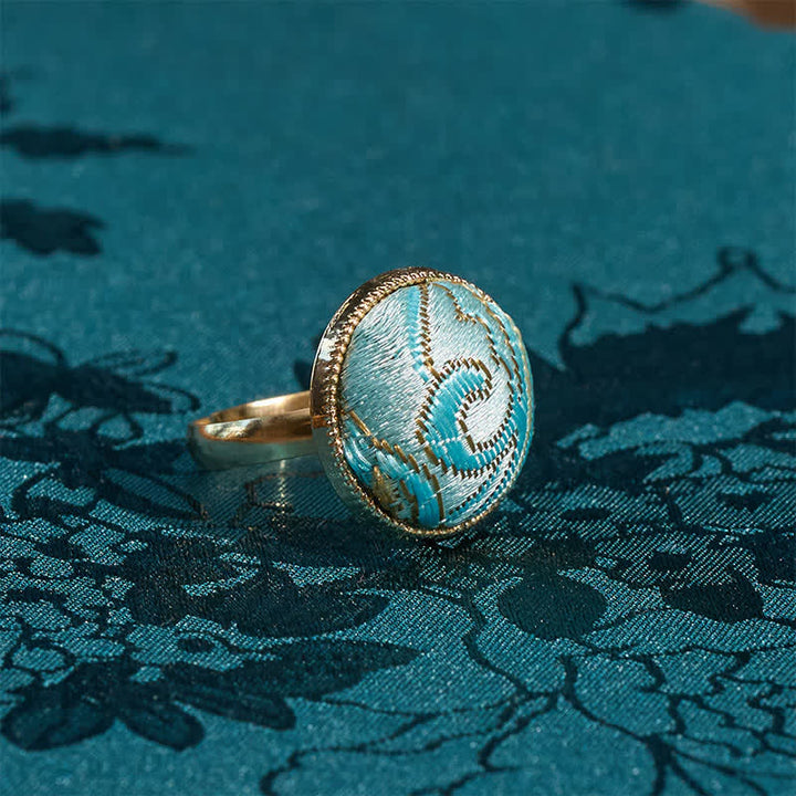 Buddha Stones Anello rotondo elegante con ricamo in broccato Song - image 9