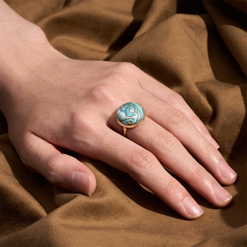 Buddha Stones Anello rotondo elegante con ricamo in broccato Song - image 11