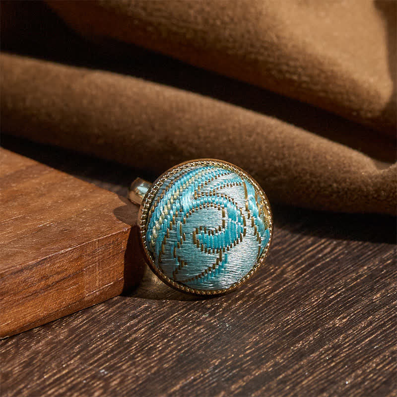 Buddha Stones Anello rotondo elegante con ricamo in broccato Song - image 8