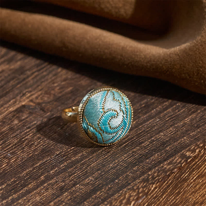 Buddha Stones Anello rotondo elegante con ricamo in broccato Song - image 7