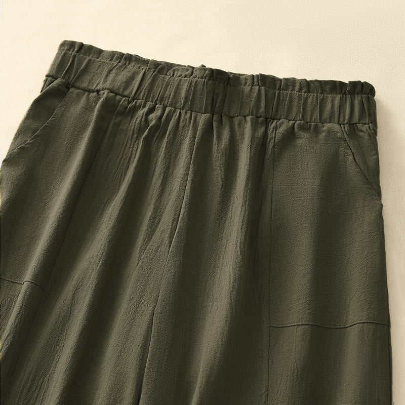 Buddha Stones Pantaloni lunghi da donna a gamba dritta, minimalisti, tinta unita, con coulisse, ideali per primavera/estate. Pantaloni casual da donna con tasche. - image 15