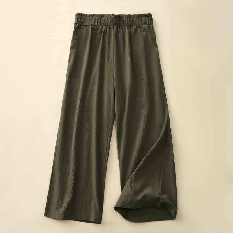 Buddha Stones Pantaloni lunghi da donna a gamba dritta, minimalisti, tinta unita, con coulisse, ideali per primavera/estate. Pantaloni casual da donna con tasche. - Verde oliva - US12, UK/AU16, EU44 (2XL) - image 13