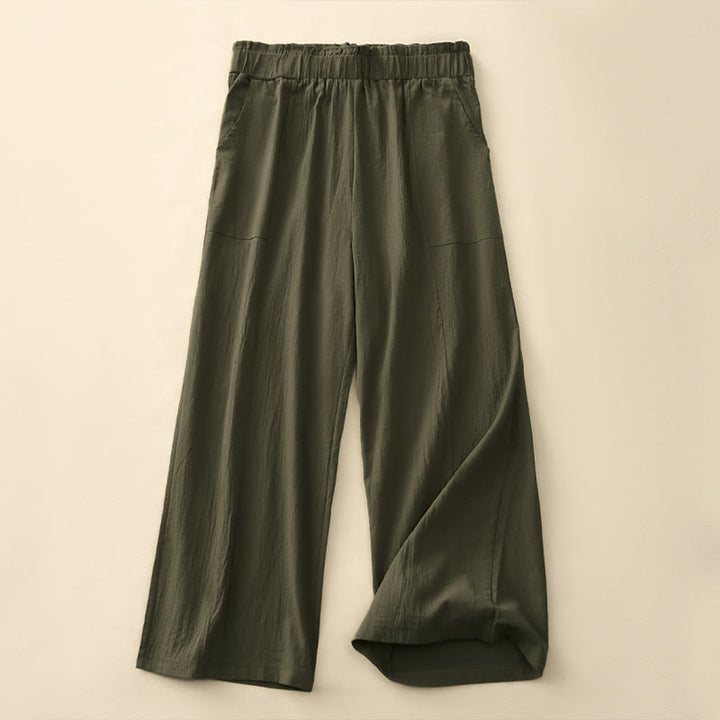 Buddha Stones Pantaloni lunghi da donna a gamba dritta, minimalisti, tinta unita, con coulisse, ideali per primavera/estate. Pantaloni casual da donna con tasche. - Verde oliva - US12, UK/AU16, EU44 (2XL) - image 15