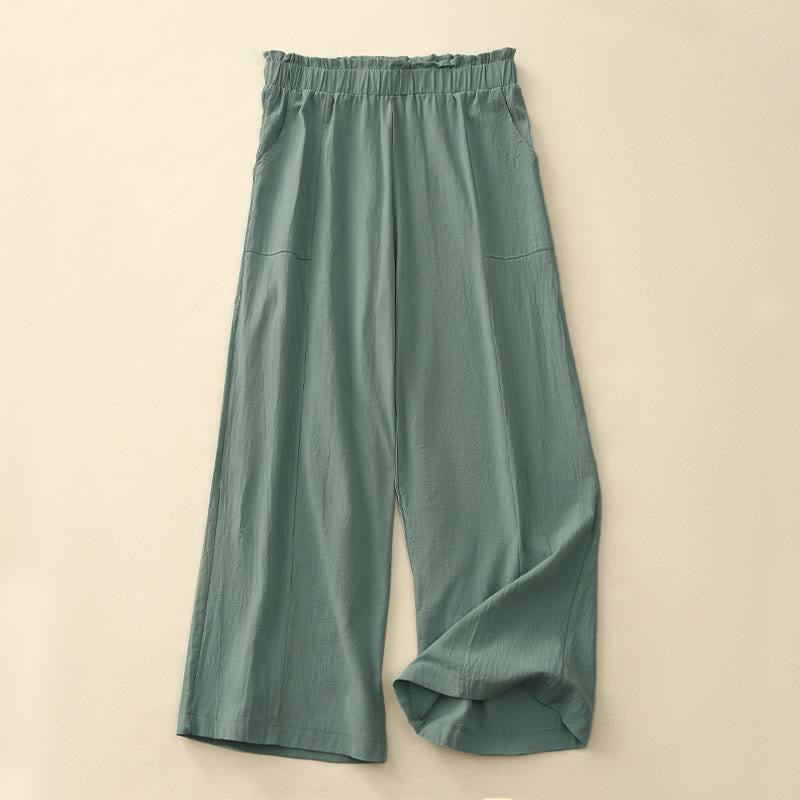 Buddha Stones Pantaloni lunghi da donna a gamba dritta, minimalisti, tinta unita, con coulisse, ideali per primavera/estate. Pantaloni casual da donna con tasche. - Cadetto Blu - US12, UK/AU16, EU44 (2XL) - image 7