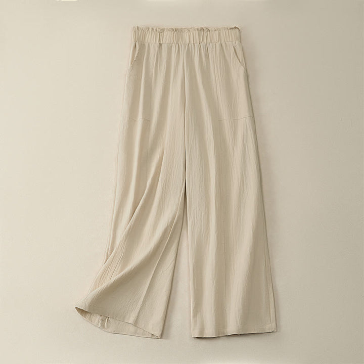 Buddha Stones Pantaloni lunghi da donna a gamba dritta, minimalisti, tinta unita, con coulisse, ideali per primavera/estate. Pantaloni casual da donna con tasche. - Beige - US12, UK/AU16, EU44 (2XL) - image 0