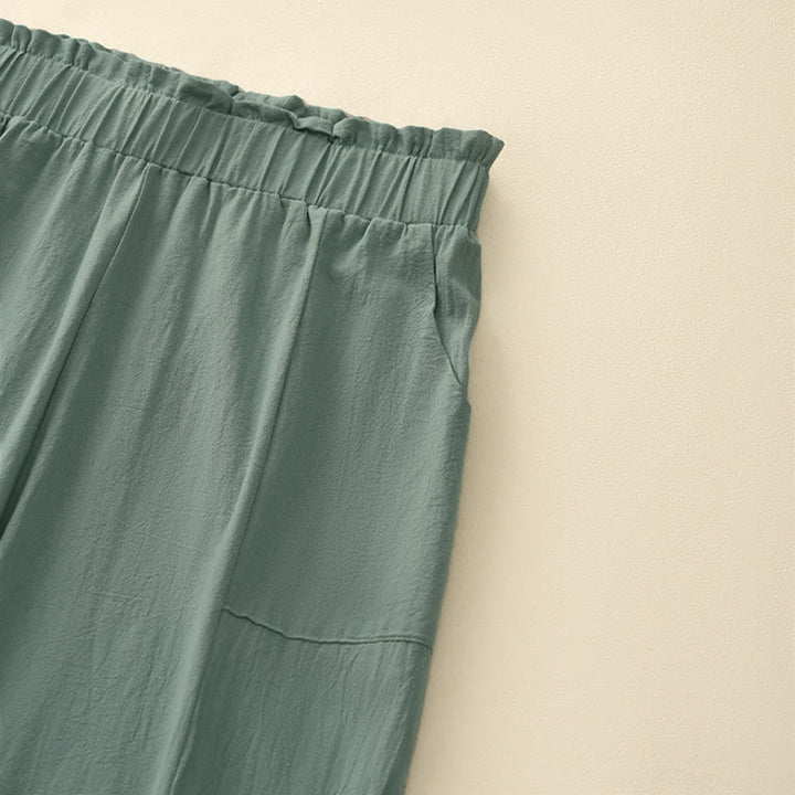 Buddha Stones Pantaloni lunghi da donna a gamba dritta, minimalisti, tinta unita, con coulisse, ideali per primavera/estate. Pantaloni casual da donna con tasche. - image 12