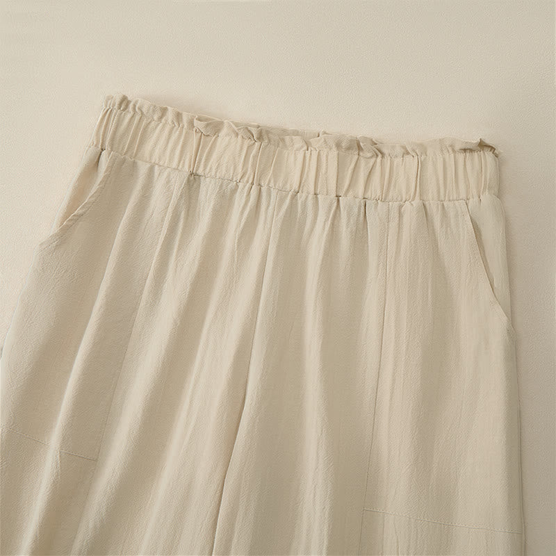 Buddha Stones Pantaloni lunghi da donna a gamba dritta, minimalisti, tinta unita, con coulisse, ideali per primavera/estate. Pantaloni casual da donna con tasche. - image 2