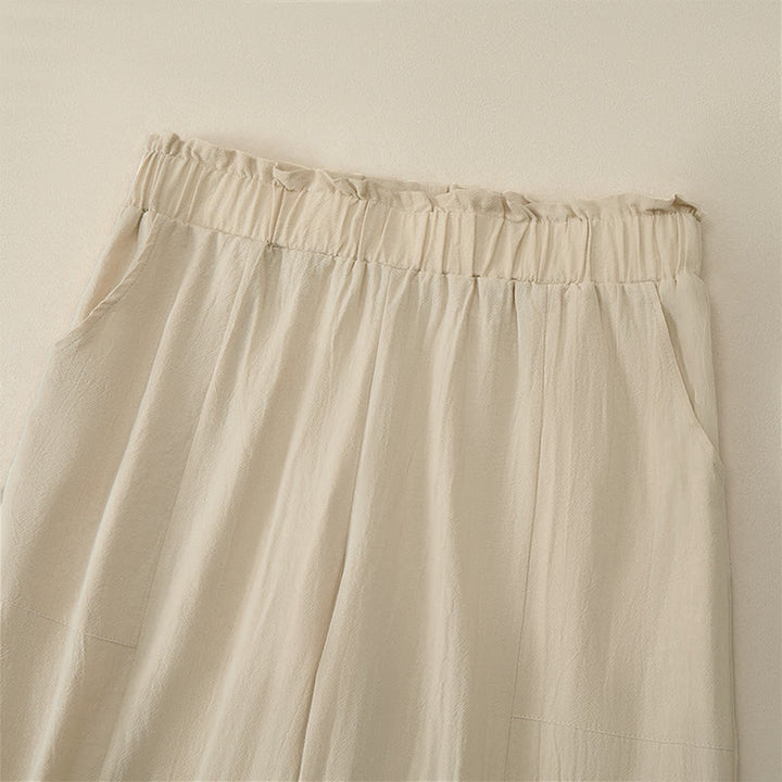 Buddha Stones Pantaloni lunghi da donna a gamba dritta, minimalisti, tinta unita, con coulisse, ideali per primavera/estate. Pantaloni casual da donna con tasche. - image 3
