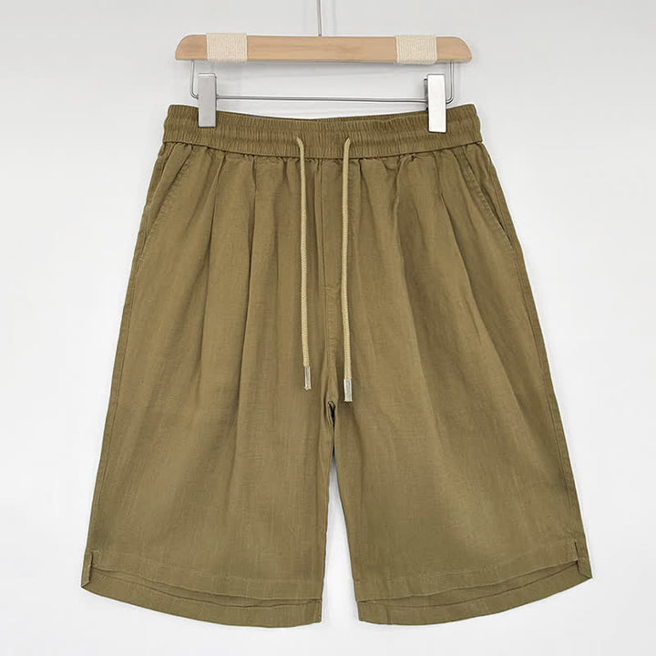 Buddha Stones Pantaloncini da uomo estivi casual minimalisti con coulisse, tinta unita e tasche. - Cachi scuro - US/UK/AU46, EU56 (5XL) - image 0