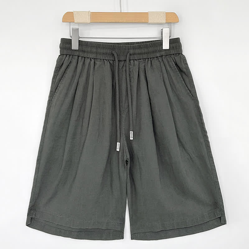 Buddha Stones Pantaloncini da uomo estivi casual minimalisti con coulisse, tinta unita e tasche. - Grigio - US/UK/AU46, EU56 (5XL) - image 4