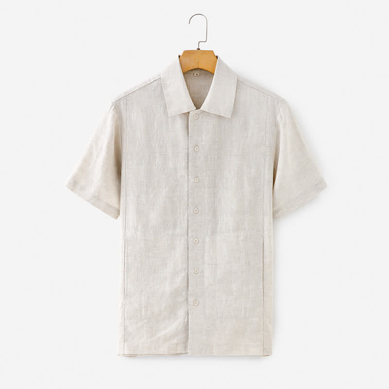Buddha Stones Camicia da uomo estiva minimalista a maniche corte in cotone e lino tinta unita con bottoni e taschino. - Biancheria - US/UK/AU40, EU50 (2XL) - image 1