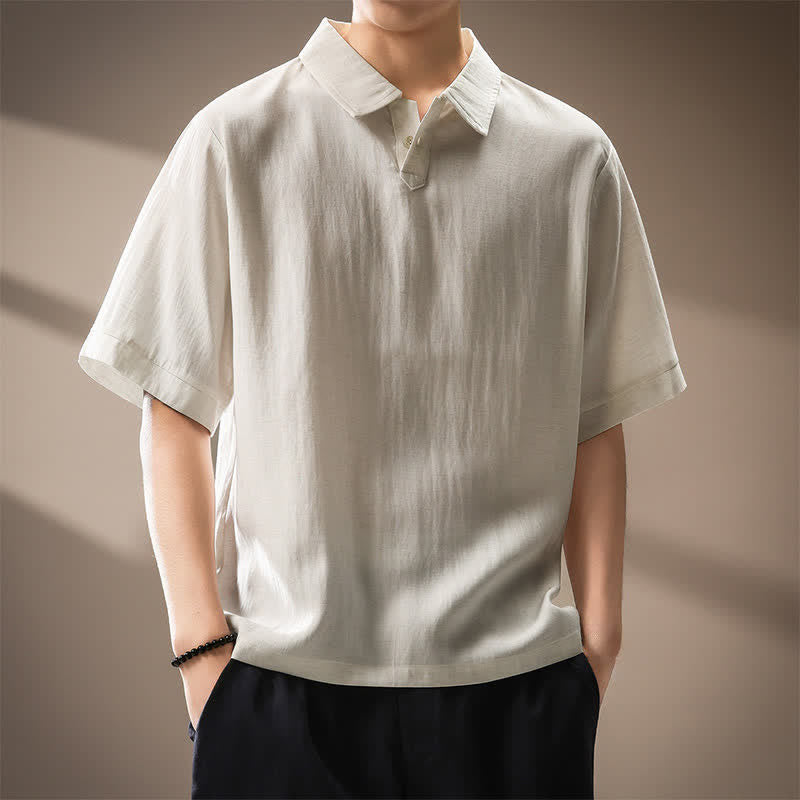 Buddha Stones Camicia da uomo estiva casual minimalista a maniche corte con bottoni. - image 1
