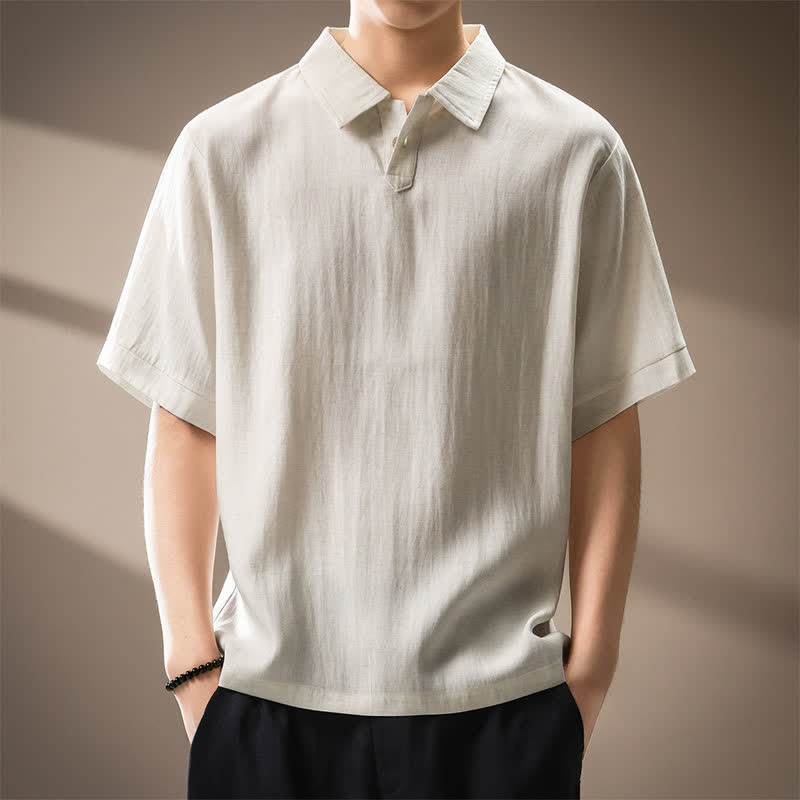 Buddha Stones Camicia da uomo estiva casual minimalista a maniche corte con bottoni. - Biancheria - US/UK/AU44, EU54 (4XL) - image 0