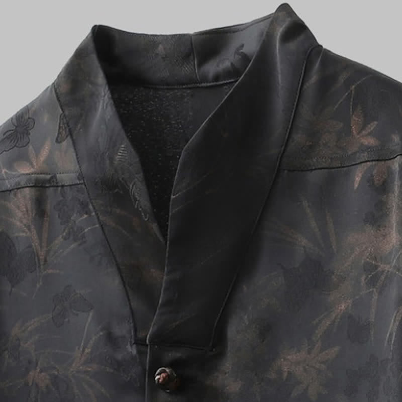 Buddha Stones Camicia da uomo a maniche corte, stile Tang, casual, con colletto alla coreana e motivo a farfalla in bambù, ideale per primavera/estate. - image 4