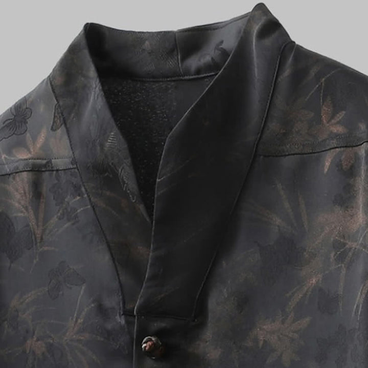 Buddha Stones Camicia da uomo a maniche corte, stile Tang, casual, con colletto alla coreana e motivo a farfalla in bambù, ideale per primavera/estate. - image 4