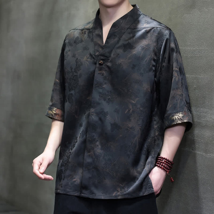 Buddha Stones Camicia da uomo a maniche corte, stile Tang, casual, con colletto alla coreana e motivo a farfalla in bambù, ideale per primavera/estate. - image 3