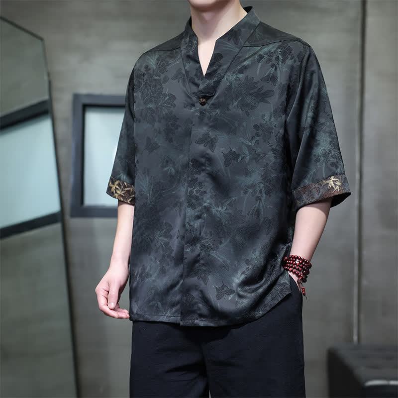 Buddha Stones Camicia da uomo a maniche corte, stile Tang, casual, con colletto alla coreana e motivo a farfalla in bambù, ideale per primavera/estate. - image 15