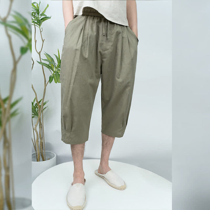 Buddha Stones Pantaloni harem da uomo estivi casual vintage con coulisse e tasche. - image 1