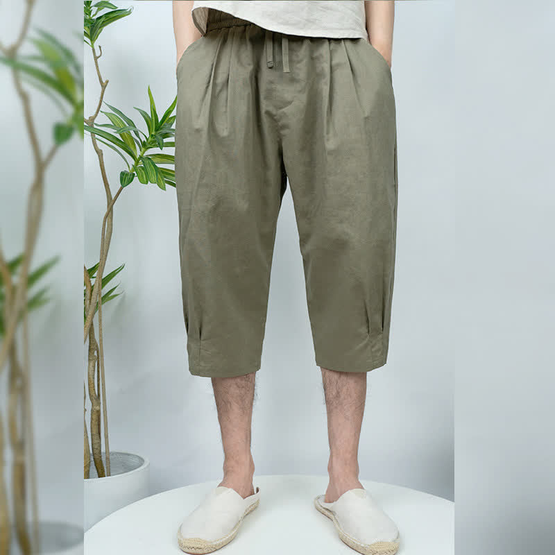 Buddha Stones Pantaloni harem da uomo estivi casual vintage con coulisse e tasche. - Verde oliva - US/UK/AU44, EU54 (4XL) - image 0