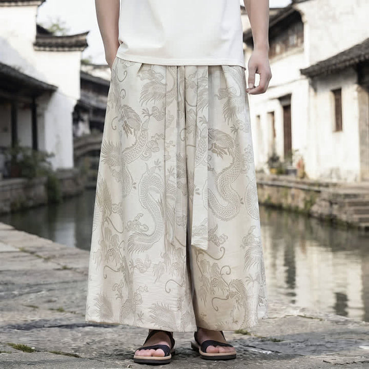 Buddha Stones Pantaloni estivi casual Tang con coulisse e stampa drago, modello alla caviglia, da uomo, a gamba larga. - Biancheria - US/UK/AU46, EU56 (5XL) - image 33