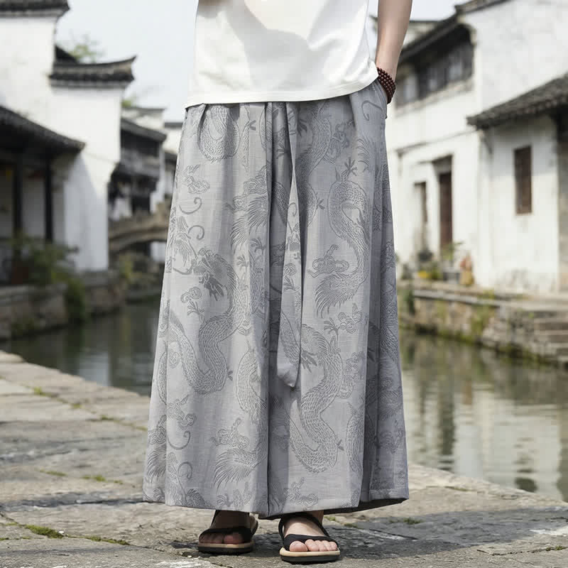 Buddha Stones Pantaloni estivi casual Tang con coulisse e stampa drago, modello alla caviglia, da uomo, a gamba larga. - Grigio - US/UK/AU46, EU56 (5XL) - image 25