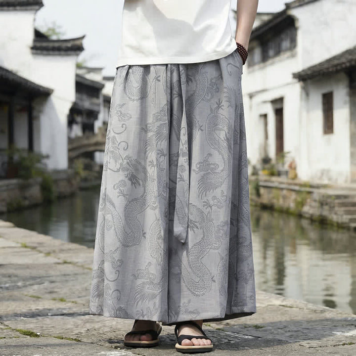 Buddha Stones Pantaloni estivi casual Tang con coulisse e stampa drago, modello alla caviglia, da uomo, a gamba larga. - Grigio - US/UK/AU46, EU56 (5XL) - image 25