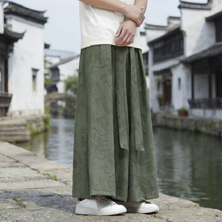 Buddha Stones Pantaloni estivi casual Tang con coulisse e stampa drago, modello alla caviglia, da uomo, a gamba larga. - image 3