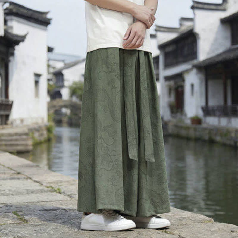 Buddha Stones Pantaloni estivi casual Tang con coulisse e stampa drago, modello alla caviglia, da uomo, a gamba larga. - image 3