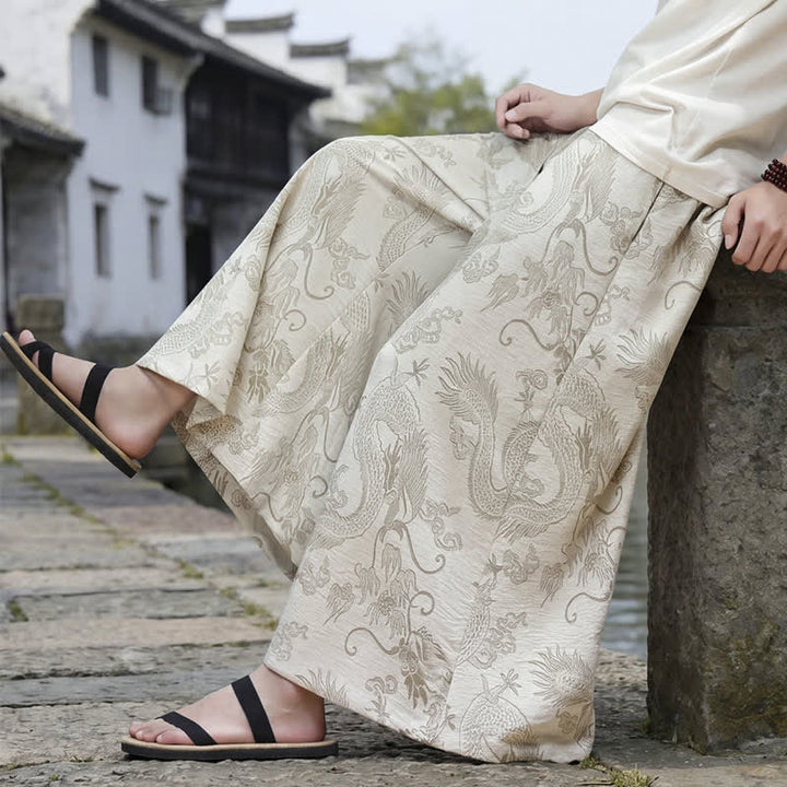 Buddha Stones Pantaloni estivi casual Tang con coulisse e stampa drago, modello alla caviglia, da uomo, a gamba larga. - image 43