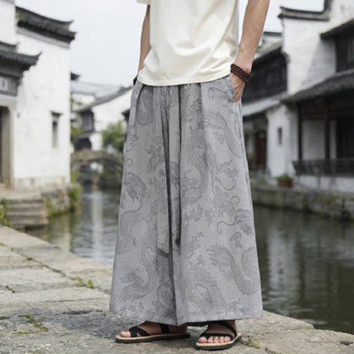 Buddha Stones Pantaloni estivi casual Tang con coulisse e stampa drago, modello alla caviglia, da uomo, a gamba larga. - image 26