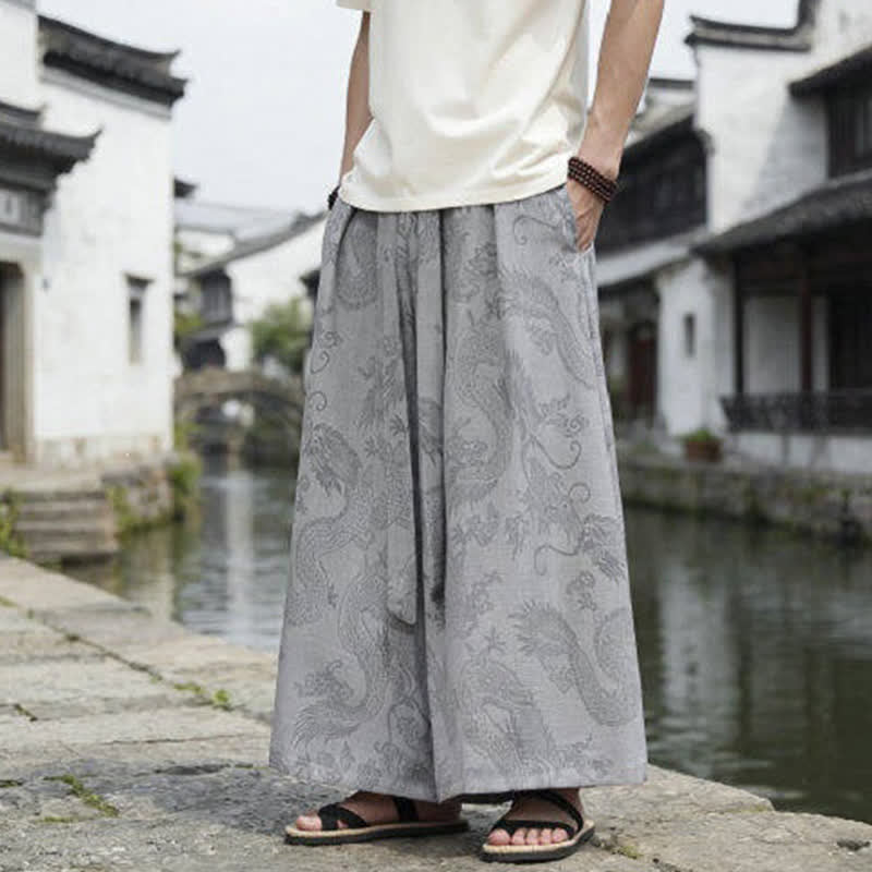 Buddha Stones Pantaloni estivi casual Tang con coulisse e stampa drago, modello alla caviglia, da uomo, a gamba larga. - image 26