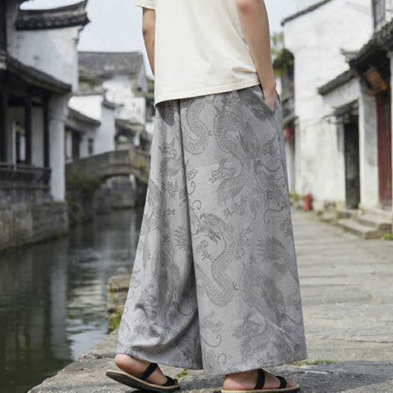 Buddha Stones Pantaloni estivi casual Tang con coulisse e stampa drago, modello alla caviglia, da uomo, a gamba larga. - image 27