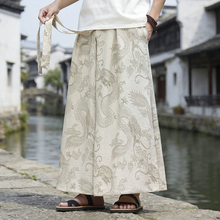 Buddha Stones Pantaloni estivi casual Tang con coulisse e stampa drago, modello alla caviglia, da uomo, a gamba larga. - image 34