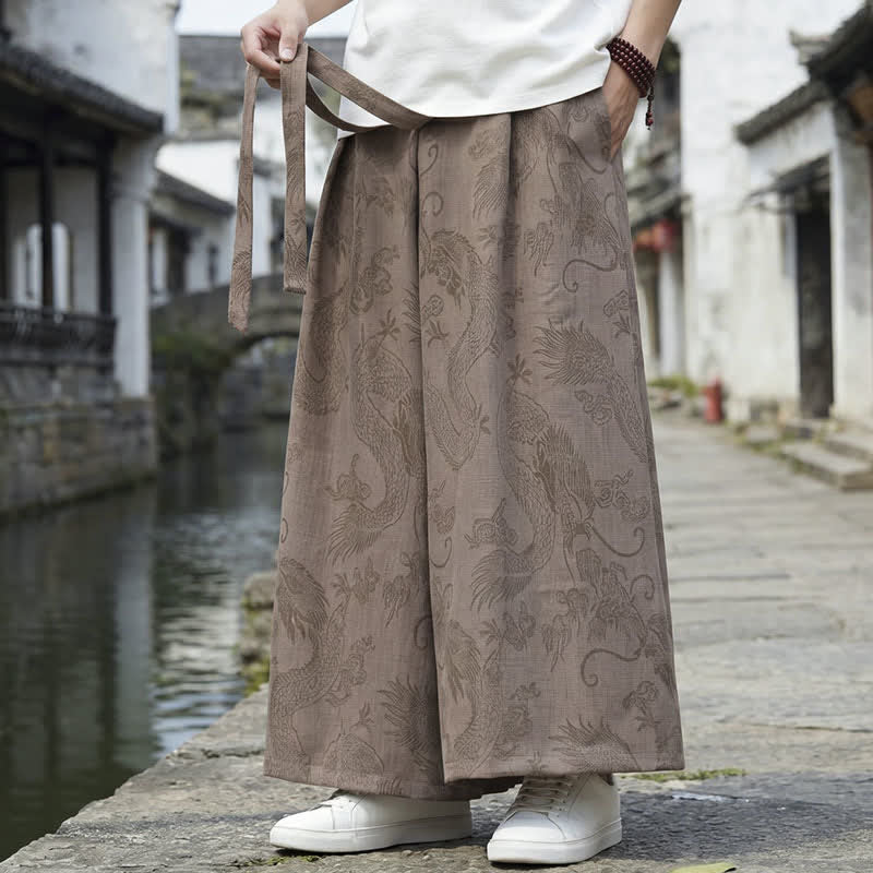 Buddha Stones Pantaloni estivi casual Tang con coulisse e stampa drago, modello alla caviglia, da uomo, a gamba larga. - image 18