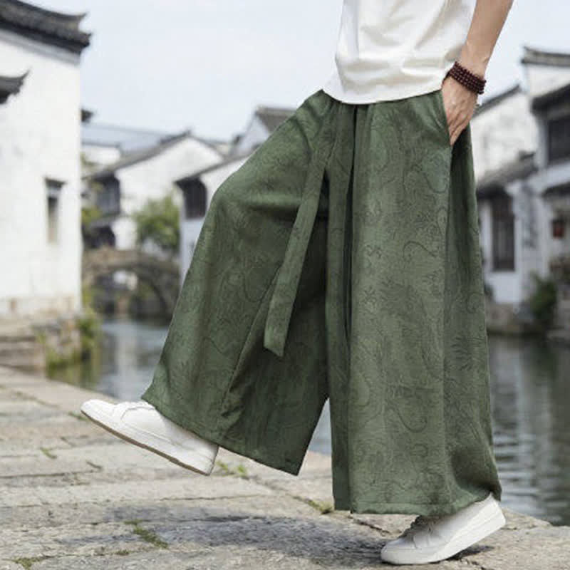 Buddha Stones Pantaloni estivi casual Tang con coulisse e stampa drago, modello alla caviglia, da uomo, a gamba larga. - image 7