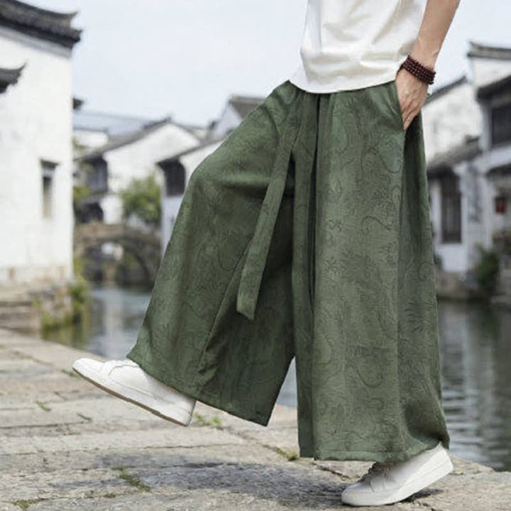 Buddha Stones Pantaloni estivi casual Tang con coulisse e stampa drago, modello alla caviglia, da uomo, a gamba larga. - image 7