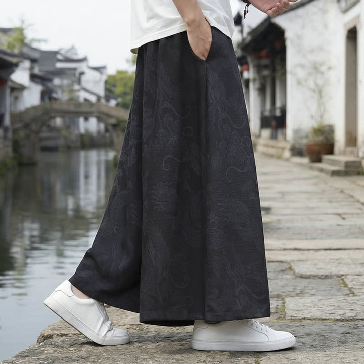 Buddha Stones Pantaloni estivi casual Tang con coulisse e stampa drago, modello alla caviglia, da uomo, a gamba larga. - image 12