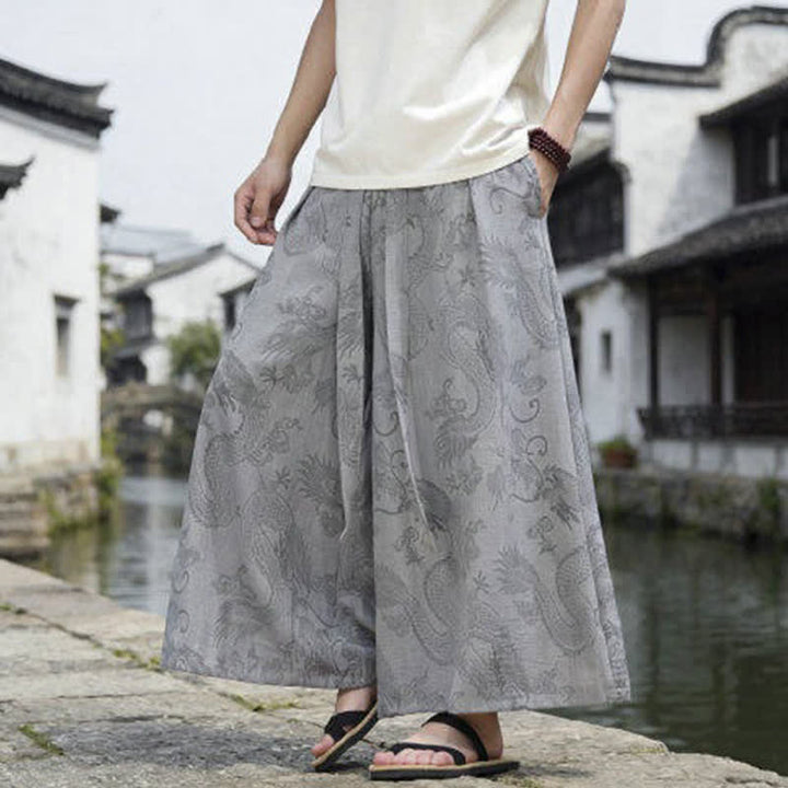 Buddha Stones Pantaloni estivi casual Tang con coulisse e stampa drago, modello alla caviglia, da uomo, a gamba larga. - image 30