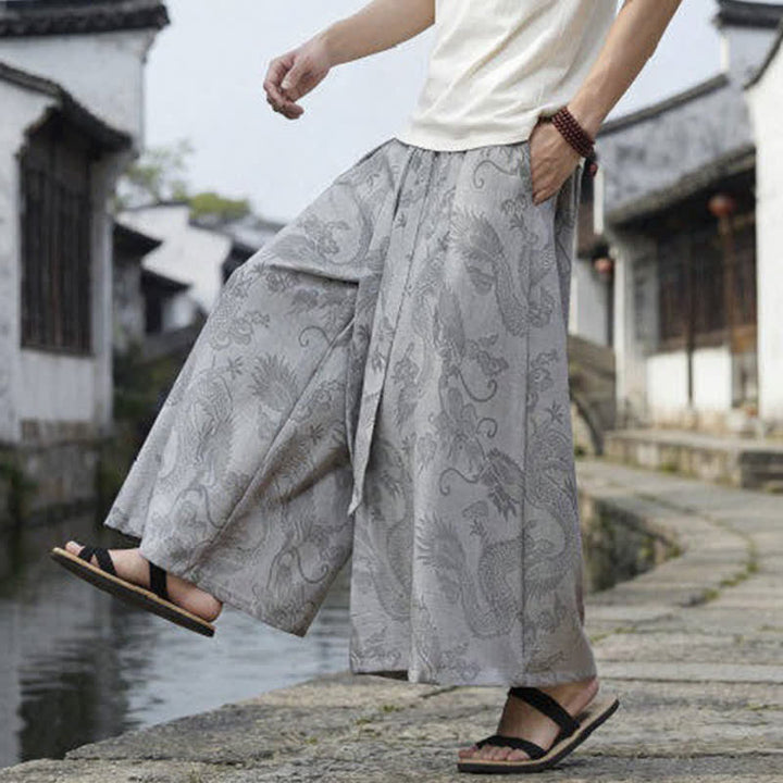 Buddha Stones Pantaloni estivi casual Tang con coulisse e stampa drago, modello alla caviglia, da uomo, a gamba larga. - image 32