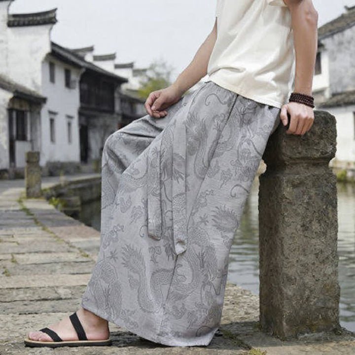 Buddha Stones Pantaloni estivi casual Tang con coulisse e stampa drago, modello alla caviglia, da uomo, a gamba larga. - image 31