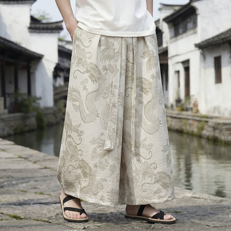 Buddha Stones Pantaloni estivi casual Tang con coulisse e stampa drago, modello alla caviglia, da uomo, a gamba larga. - image 37