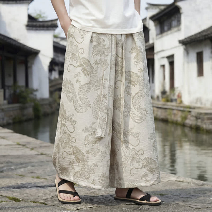 Buddha Stones Pantaloni estivi casual Tang con coulisse e stampa drago, modello alla caviglia, da uomo, a gamba larga. - image 37