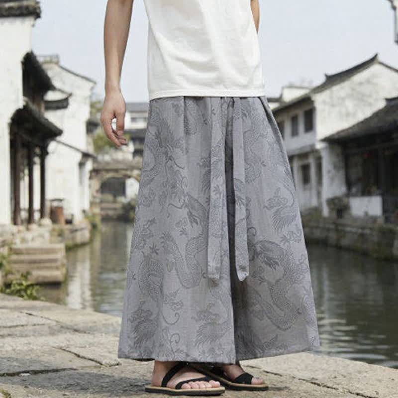 Buddha Stones Pantaloni estivi casual Tang con coulisse e stampa drago, modello alla caviglia, da uomo, a gamba larga. - image 29