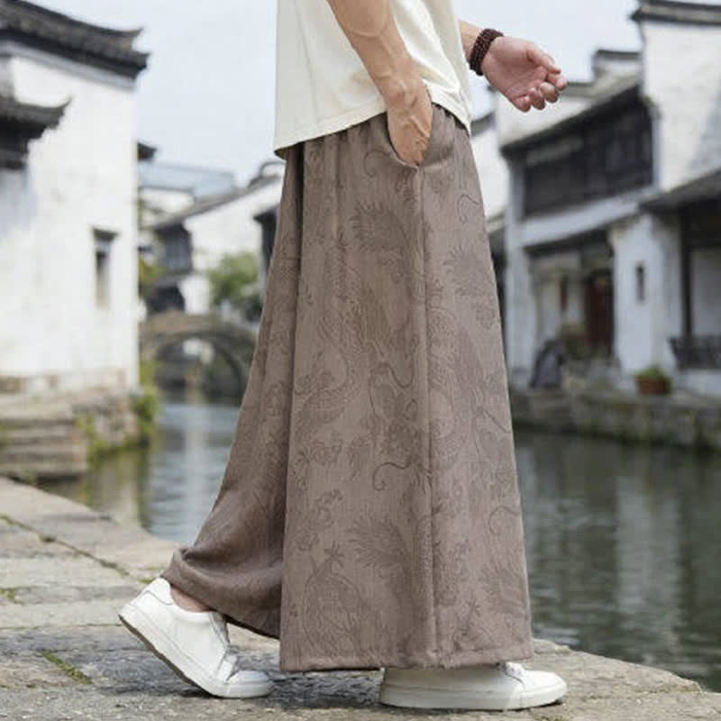Buddha Stones Pantaloni estivi casual Tang con coulisse e stampa drago, modello alla caviglia, da uomo, a gamba larga. - image 20